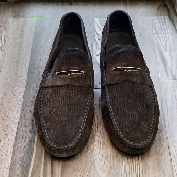 Louis Vuitton Made in Italy Men’s check pattern Brown Leather Loafer Size 11 - Picture 1 of 5